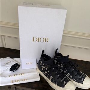 Dior Monogram Navy and White Walk ‘n’ Dior mid high Sneakers